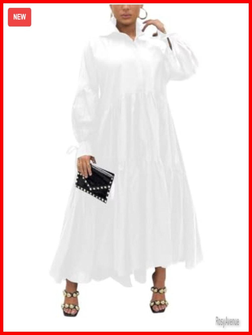 Women's Maxi Shirt Dress Long Sleeve Collared Button Down Pleated